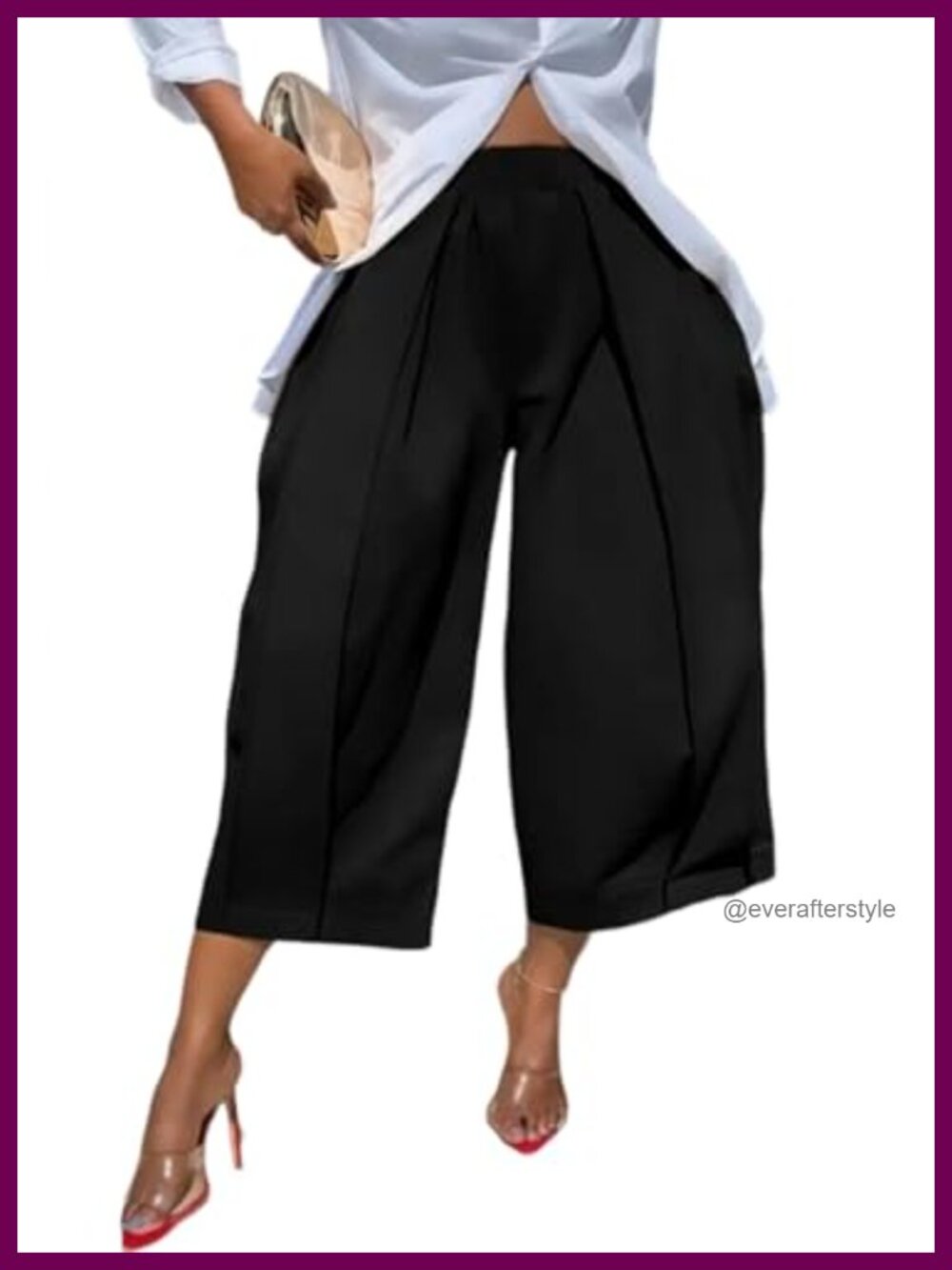 Womens Wide Leg Capri Dress Pants Pleated High Waist Cropped Trousers